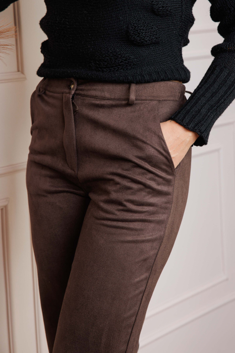 Pantaloni dama maro din piele intoarsa ecologica Marion [2]