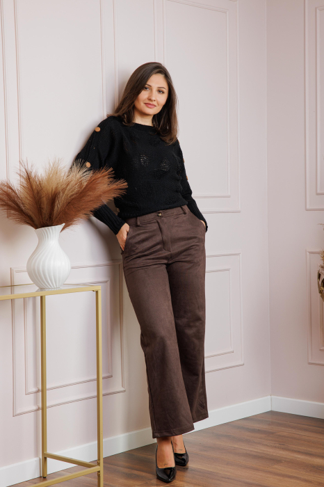 Pantaloni dama maro din piele intoarsa ecologica Marion [3]