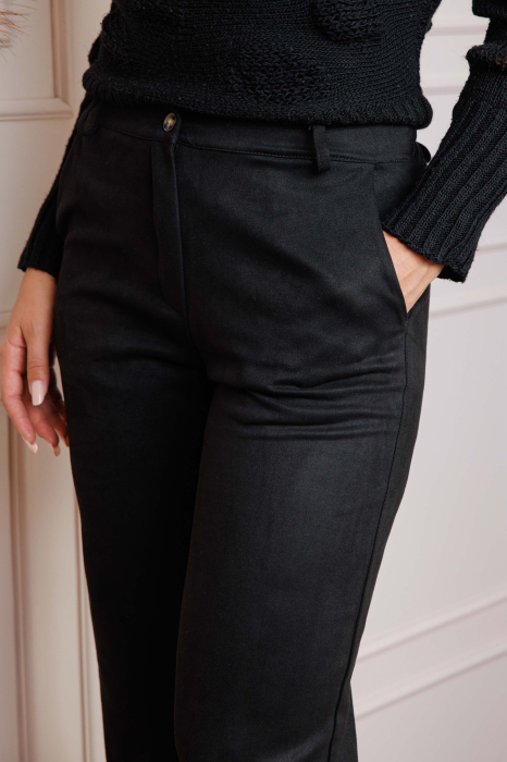 Pantaloni dama negri din piele intoarsa ecologica Marion [2]