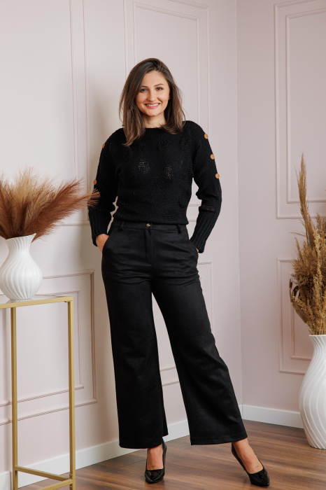 Pantaloni dama negri din piele intoarsa ecologica Marion [4]