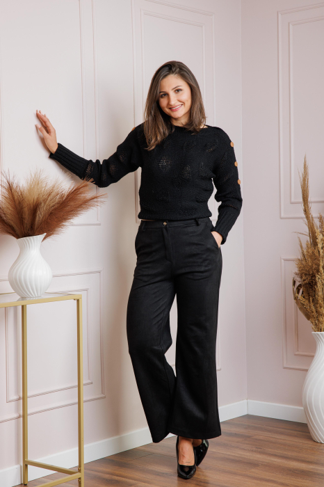 Pantaloni dama negri din piele intoarsa ecologica Marion