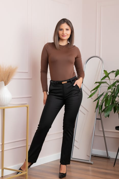 Pantaloni dama negri drepti Donna cu curea si buzunare functionale [3]