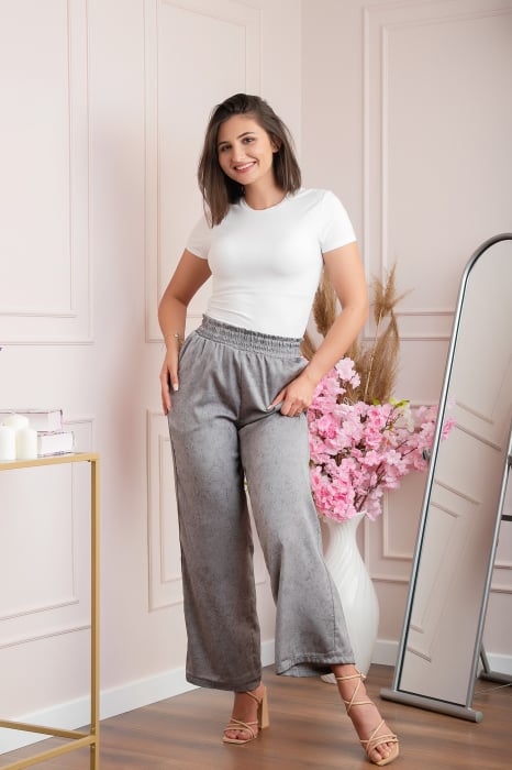 Pantaloni dama palazzo Estelle gri marmorat [4]