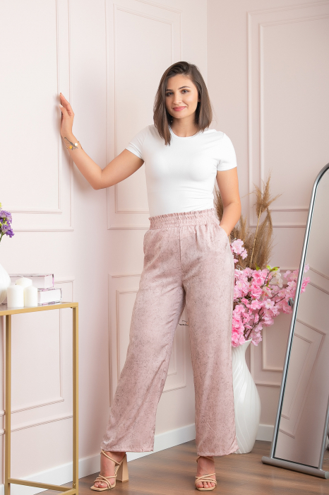 Pantaloni dama palazzo Estelle roz marmorat