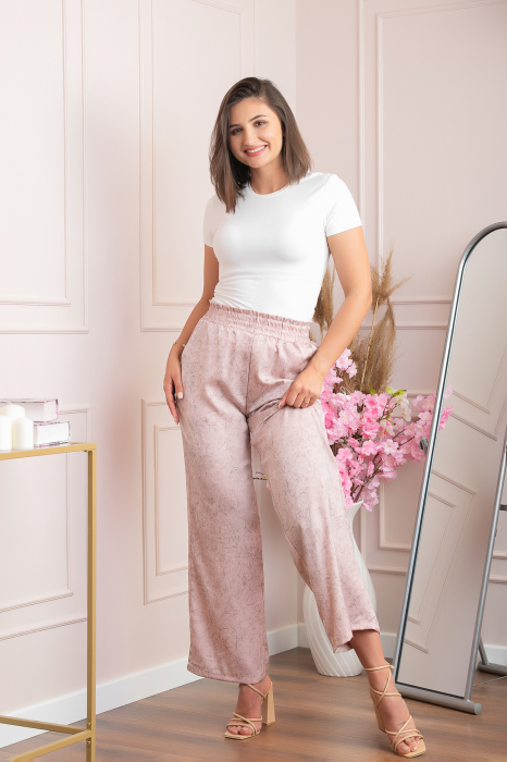 Pantaloni dama palazzo Estelle roz marmorat [4]
