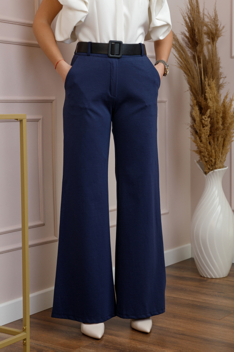 Pantaloni evazati Madison bleumarin cu talie inalta [2]