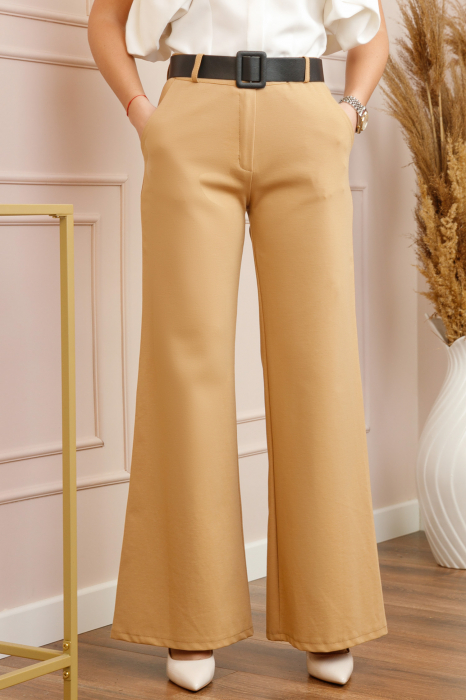 Pantaloni evazati Madison camel cu talie inalta [2]