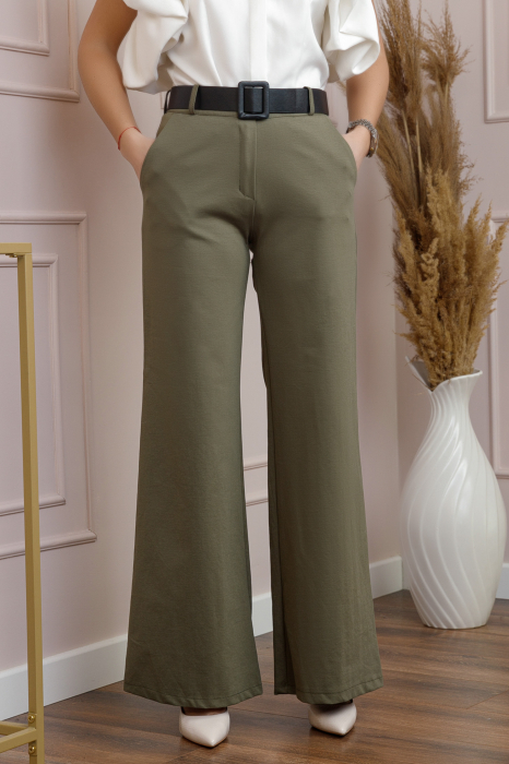 Pantaloni evazati Madison kaki cu talie inalta [2]