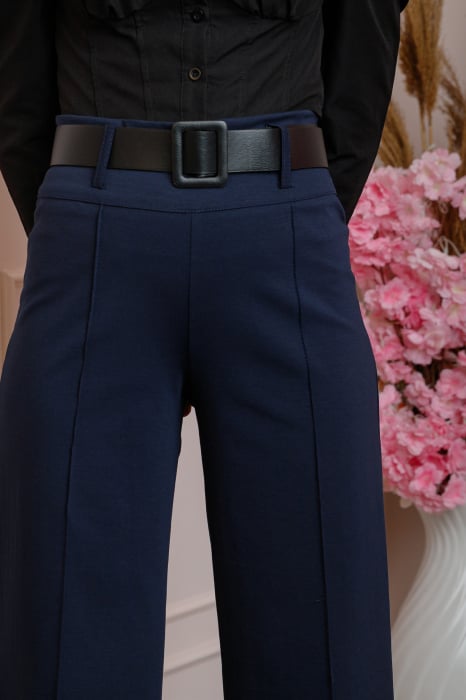 Pantaloni evazati Ophelia cu talie inalta si curea - Bleumarin [2]