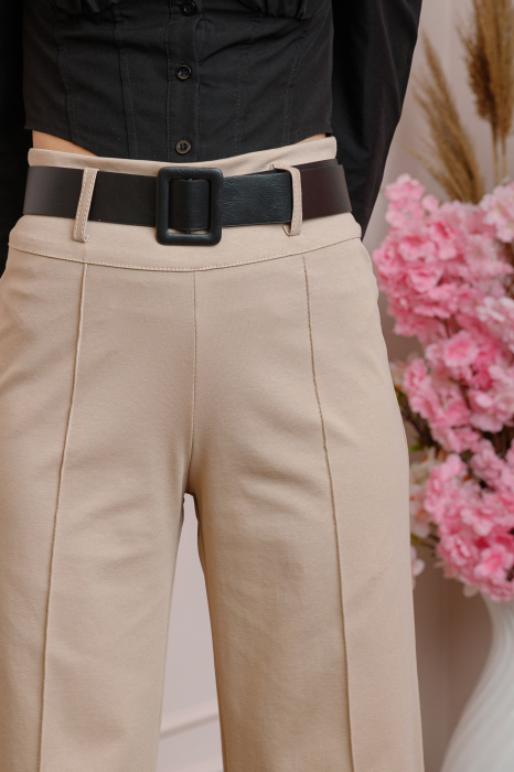 Pantaloni evazati Ophelia cu talie inalta si curea - Crem [2]