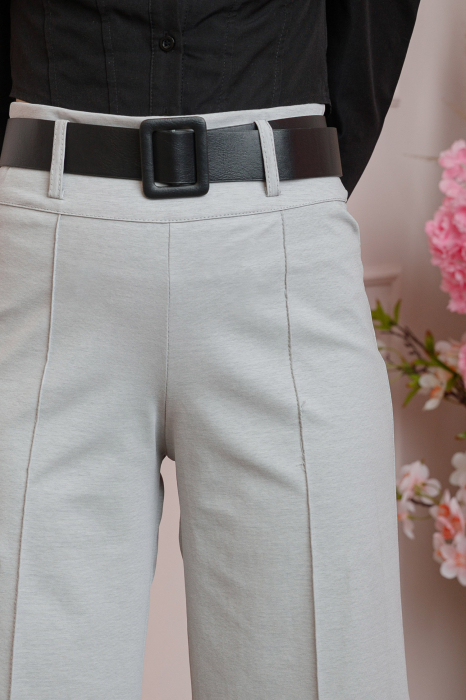 Pantaloni evazati Ophelia cu talie inalta si curea - Gri [2]
