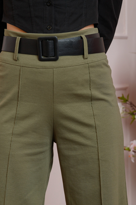 Pantaloni evazati Ophelia cu talie inalta si curea - Kaki [2]