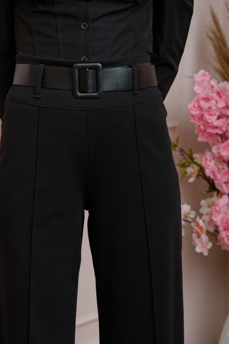Pantaloni evazati Ophelia cu talie inalta si curea - Negru [2]