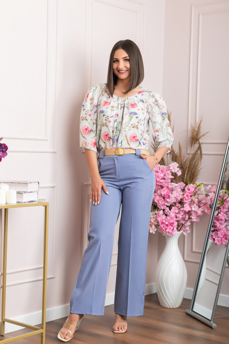 Pantaloni evazati Rafaella cu buzunare functionale - Albastru