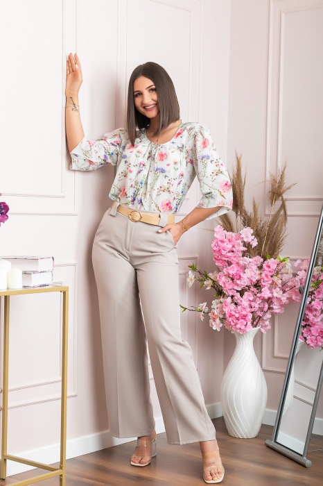 Pantaloni evazati Rafaella cu buzunare functionale - Bej [3]