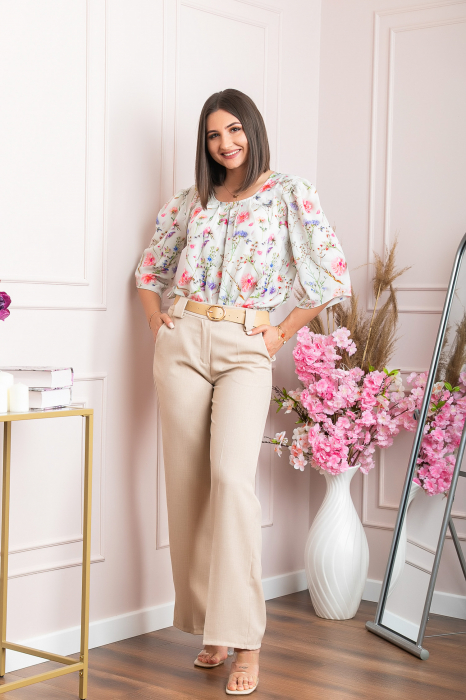 Pantaloni evazati Rafaella cu buzunare functionale - Crem [4]