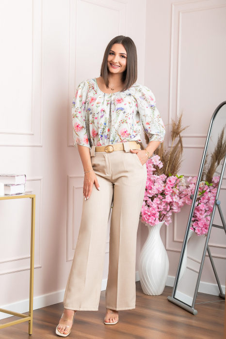 Pantaloni evazati Rafaella cu buzunare functionale - Crem