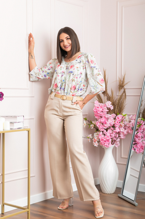 Pantaloni evazati Rafaella cu buzunare functionale - Crem [3]