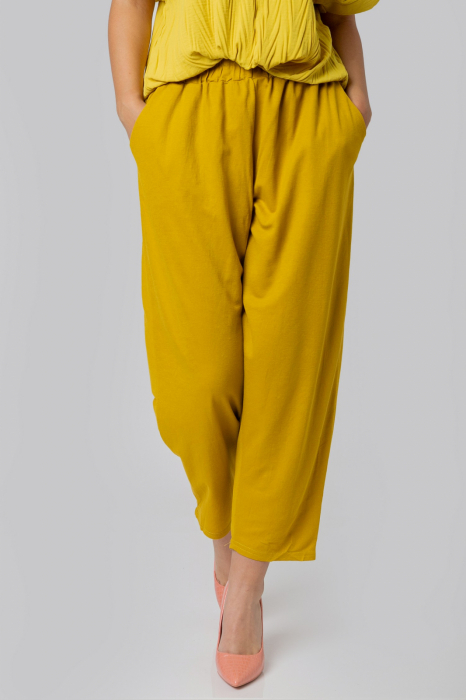 Pantaloni galben mustar casual cu buzunare [2]