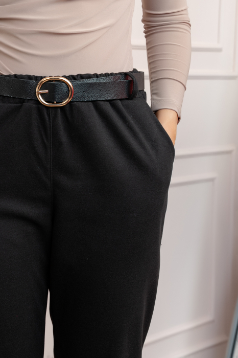 Pantaloni grosi Nancy cu curea reglabila si buzunare functionale - Negru [2]