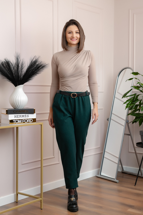 Pantaloni grosi Nancy cu curea reglabila si buzunare functionale - Verde [1]