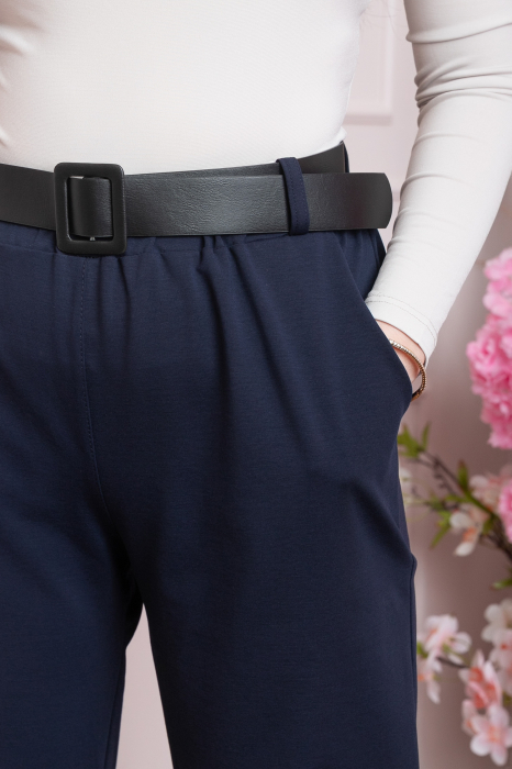 Pantaloni Jessie bleumarin cu croi lejer si talie elastica [2]