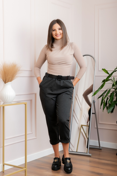 Pantaloni Jessie gri antracit cu croi lejer si talie elastica [4]