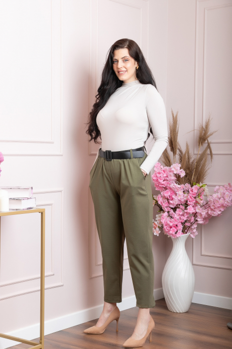 Pantaloni Jessie kaki cu croi lejer si talie elastica [3]