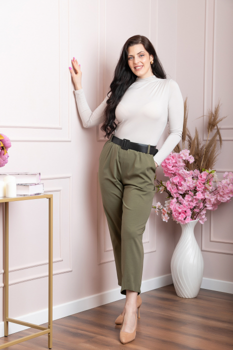 Pantaloni Jessie kaki cu croi lejer si talie elastica [4]