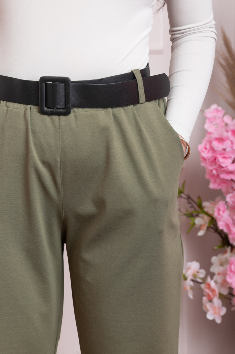 Pantaloni Jessie kaki cu croi lejer si talie elastica [2]
