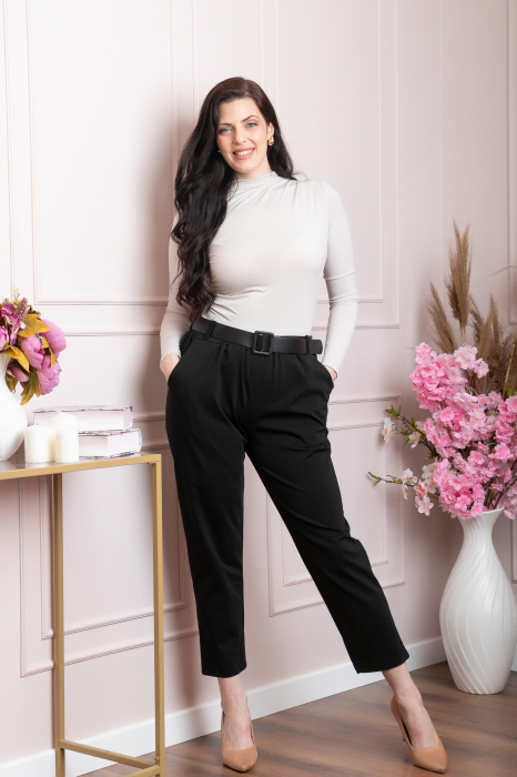 Pantaloni Jessie negri cu croi lejer si talie elastica [4]