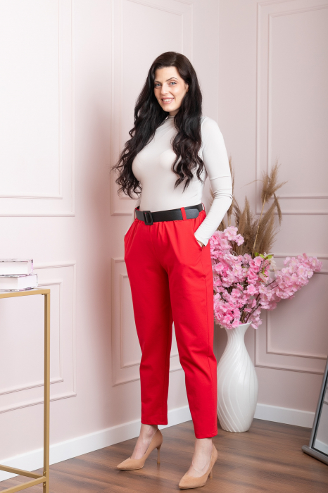 Pantaloni Jessie rosii cu croi lejer si talie elastica [3]