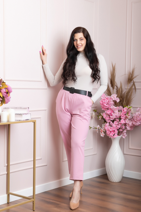 Pantaloni Jessie roz cu croi lejer si talie elastica [4]