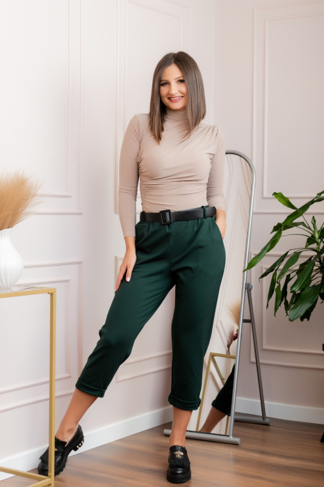 Pantaloni Jessie verzi cu croi lejer si talie elastica [3]