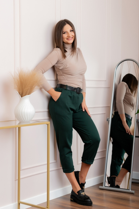 Pantaloni Jessie verzi cu croi lejer si talie elastica [1]