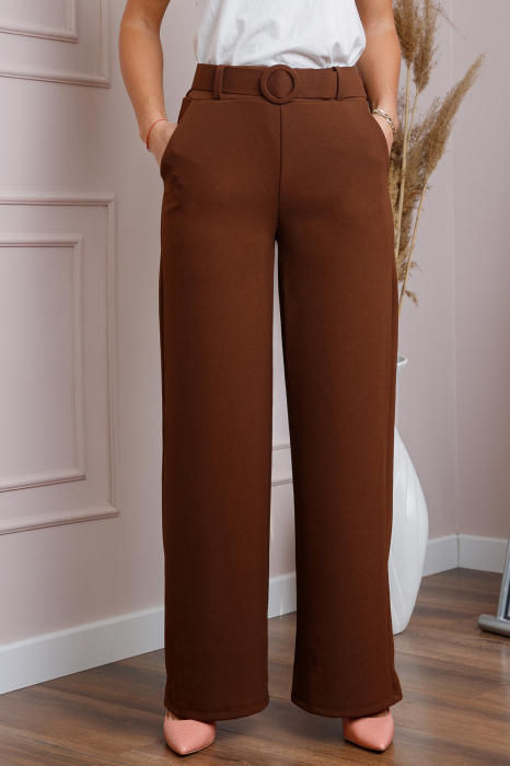 Pantaloni maro eleganti cu talie inalta si centura [3]