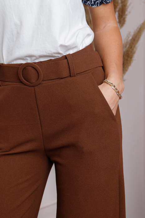 Pantaloni maro eleganti cu talie inalta si centura [2]