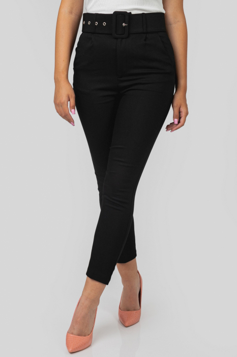 Pantaloni negri cu talie inalta si centura lata [3]