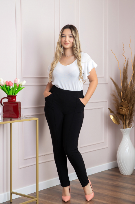 Pantaloni negri elastici cu buzunare functionale [4]