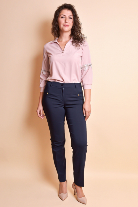 Pantaloni office bleumarin cu fermoare aplicate [3]