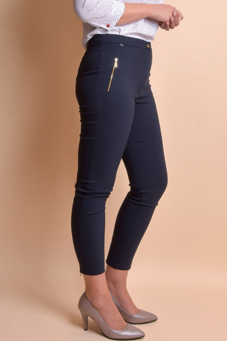 Pantaloni office bleumarin cu fermoare decorative [3]