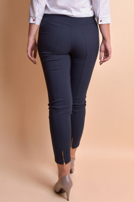 Pantaloni office bleumarin cu fermoare decorative [7]