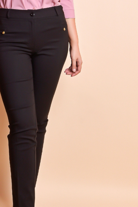 Pantaloni office negri cu fermoare aplicate [7]