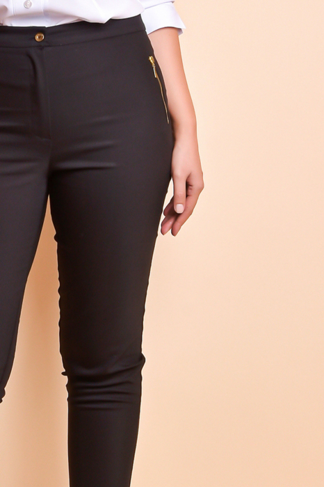 Pantaloni office negri cu fermoare decorative [3]