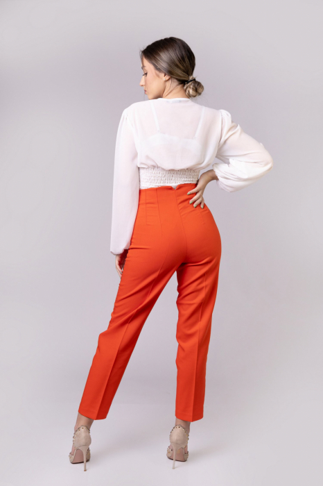 Pantaloni orange cu talie inalta si cusaturi decorative [4]
