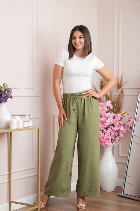 Pantaloni palazzo Carla cu imprimeu abstract - Kaki [3]