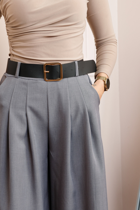 Pantaloni palazzo gri cu talie elastica si curea reglabila Savannah [2]