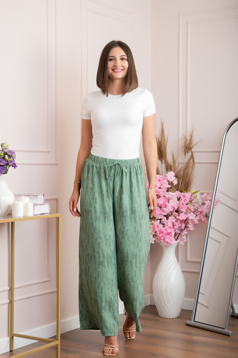Pantaloni palazzo Vanessa cu imprimeu abstract - Verde [3]