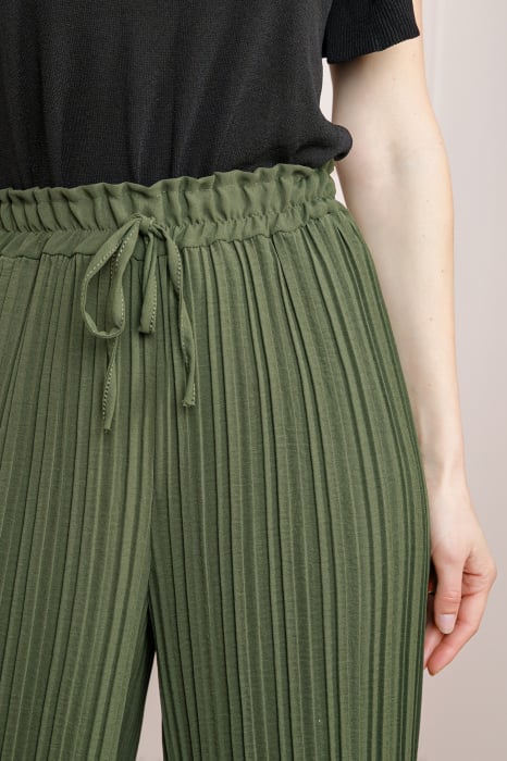 Pantaloni plisati kaki cu elastic in talie [2]