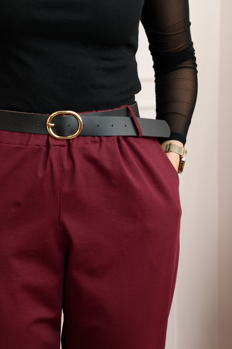 Pantaloni plus size grena cu talie elastica si curea reglabila Lillian [2]